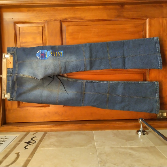 NWT Kosiuko Patchwork Y2K Vintage Size 27 Dark Jeans Low Cut Flare Knee Patches. - Picture 3 of 14